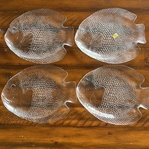 4 Arcoroc France “Poisson” Fish Shaped Plates 8x10” Vintage tempered glass Set 4